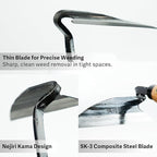 Lightweight Japanese Weeding Sickle, HONEN Thin Blade Precision Garden Tool with SK-3 Steel for Surface Weeding and Fine Garden Work