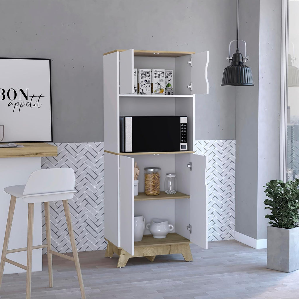 Microwave Tall Cabinet Wallas, Kitchen, Light Oak/White