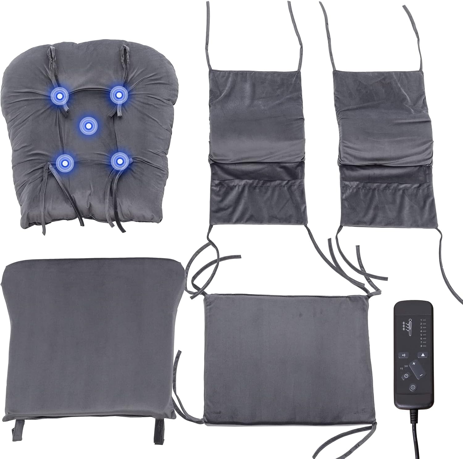 Paddie Dark Grey Massage Glider Rocker Replacement Cushions with Storage Velvet Washable Non Slip for Glider Rocking Chair, 5PCS