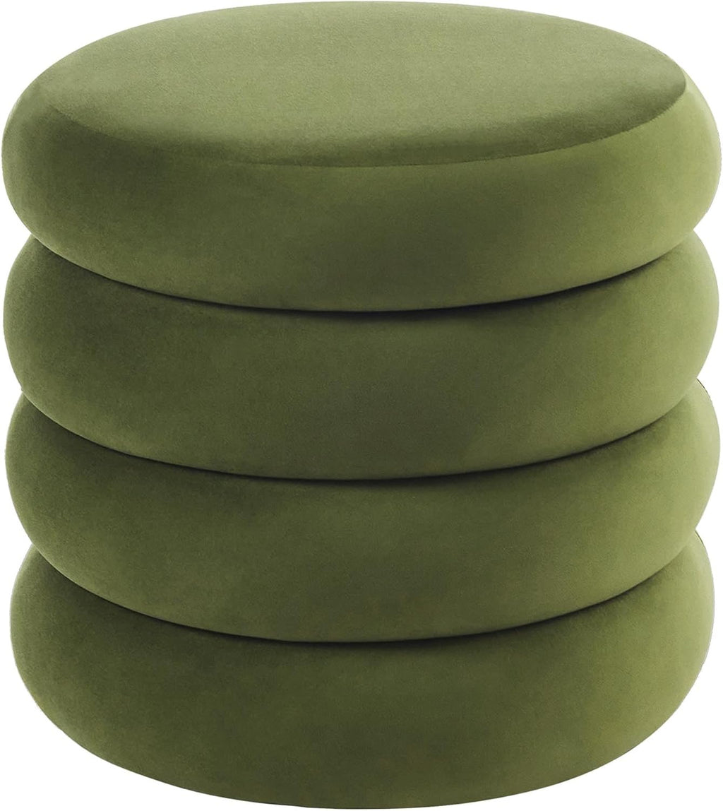 Flouki 19.5" Storage Ottoman Round, Vanity Stools for Bedroom, Velvet Pouf Ottoman with Removable Lid, Modern Ottomam Stool for Girls Women, Foot Stool for Living Room, Green