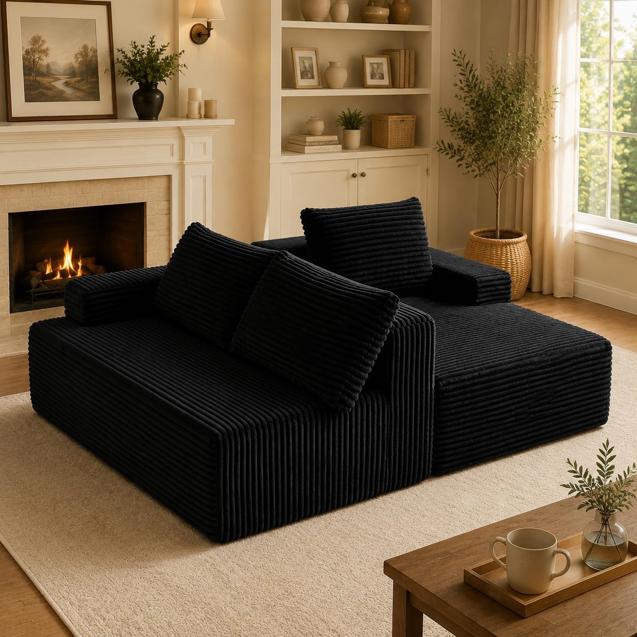 96" Sectional Sofa Cloud Couch with Deep Seat, Modern L-Shape Compressed Sofa Couch with Right Facing Chaise,Upholstered Couches for Living Room