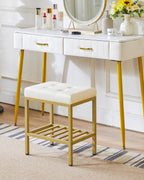 IBUYKE Rectangular Makeup Stool, PU Seat Vanity Chair, White WBD017W | Adjustable Feet Storage Space Footrest Multi-Use Small Side Table Ottoman Bedroom