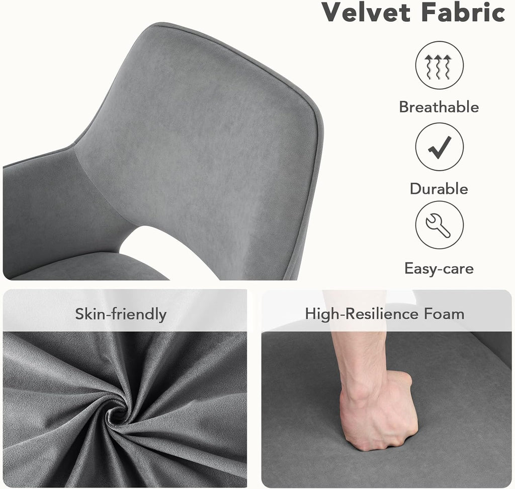 Furniliving Modern Swivel Dining Chairs Set of 2, Upholstered Chenille Dining Room Chairs with Thicken Cushion, 360° Rotating Kitchen Chairs with Metal Legs for Dining Room