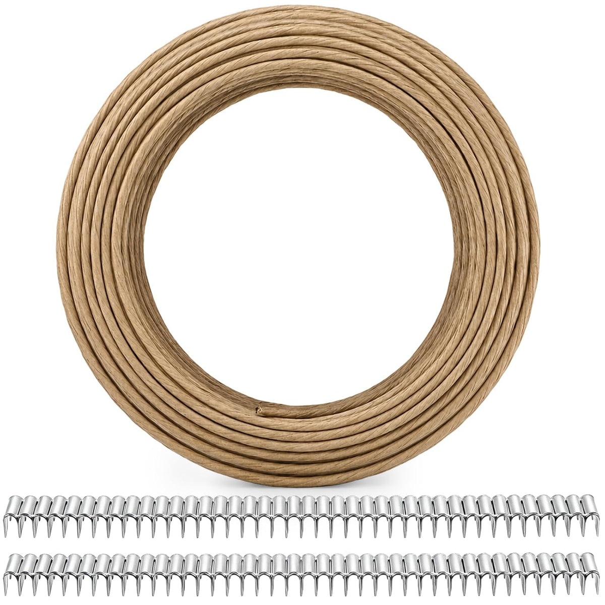 SOUJOY 131ft Upholstery Stay Wire for Sofa Furniture Springs, Paper Wrapped Wire 9 Gauge with 80 Clips, Couch Spring Repair Kit