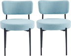 Boucle Dining Chairs Set of 2, Blue Mid Century Modern Kitchen Dining Room Chairs with Curved Backrest and Metal Frame, Round Upholstered Dining Chairs for Kitchen, Living Room