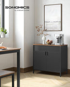 SONGMICS Storage Cabinet, Metal Cabinet, Sideboard with 2 Doors, 15.7 x 31.5 x 29.9 Inches, Magnetic Closure, Adjustable Shelf, Steel Frame, Rustic Brown and Black ULSC102B01