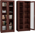 Display Cabinet with Glass Doors,71" Metal Curio Cabinets with 4 Adjustable Shelves, 5 Tier Display Case for Collectibles, Metal Storage Cabinet, Brown