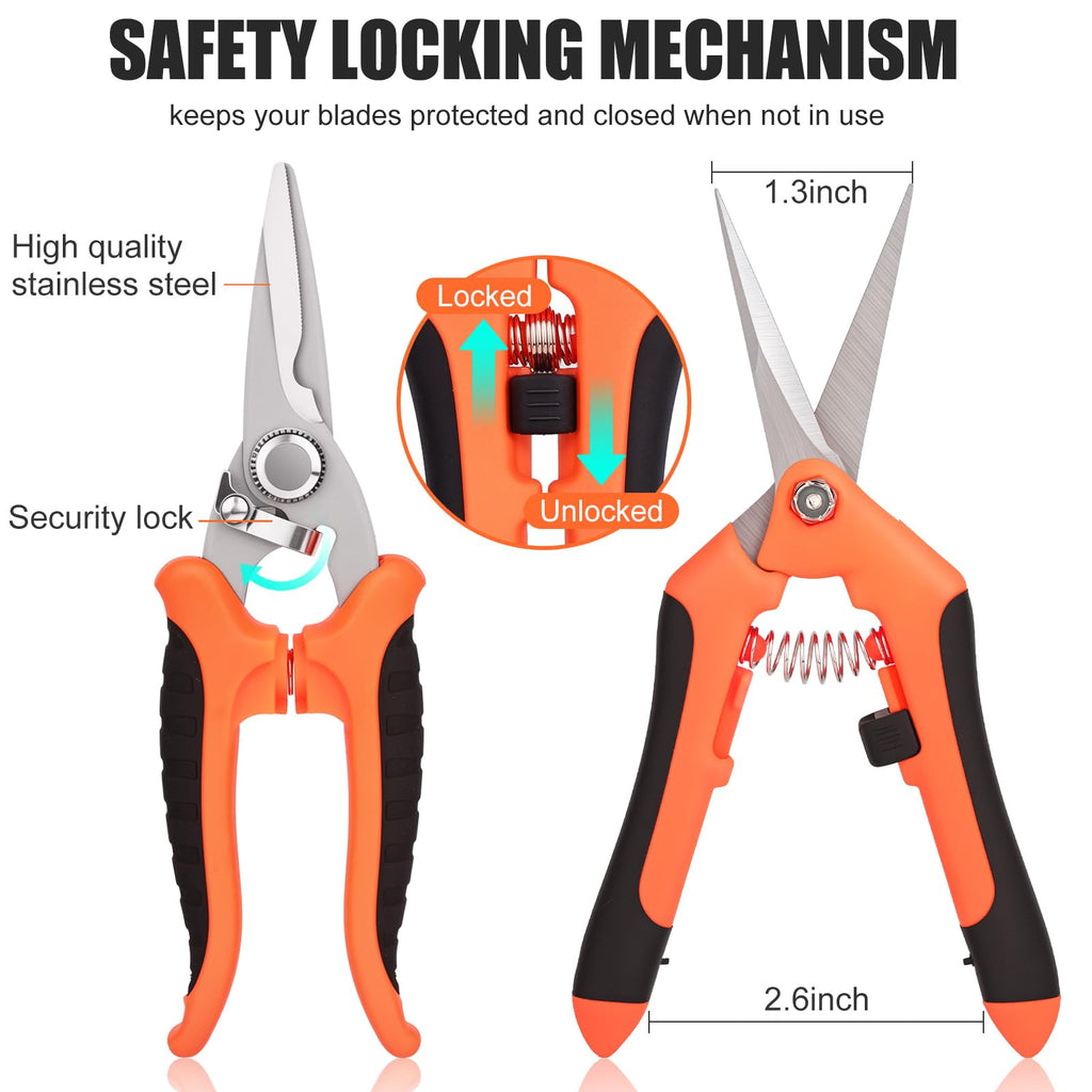 ACHRWFQ 3 Pcs Garden Shears, Stainless Steel Gardening Scissors, Pruning Shears for Gardening, Pruning Scissors for Flowers Fruit Tree