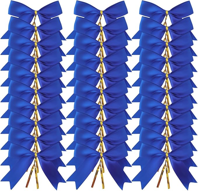 50pcs 3-1/2 Inch Blue Satin Ribbon Bows with Twist Tie Bows for Christmas Tree Decoration Gift Packing&Wrapping(Blue)