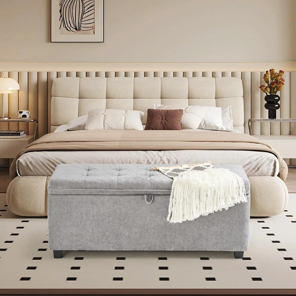 Storage Ottoman Bench with Lift Top, End of Bed Bench for Bedroom, Living Room & Entryway Storage Seat Shoe Bench with Storage (Gray)