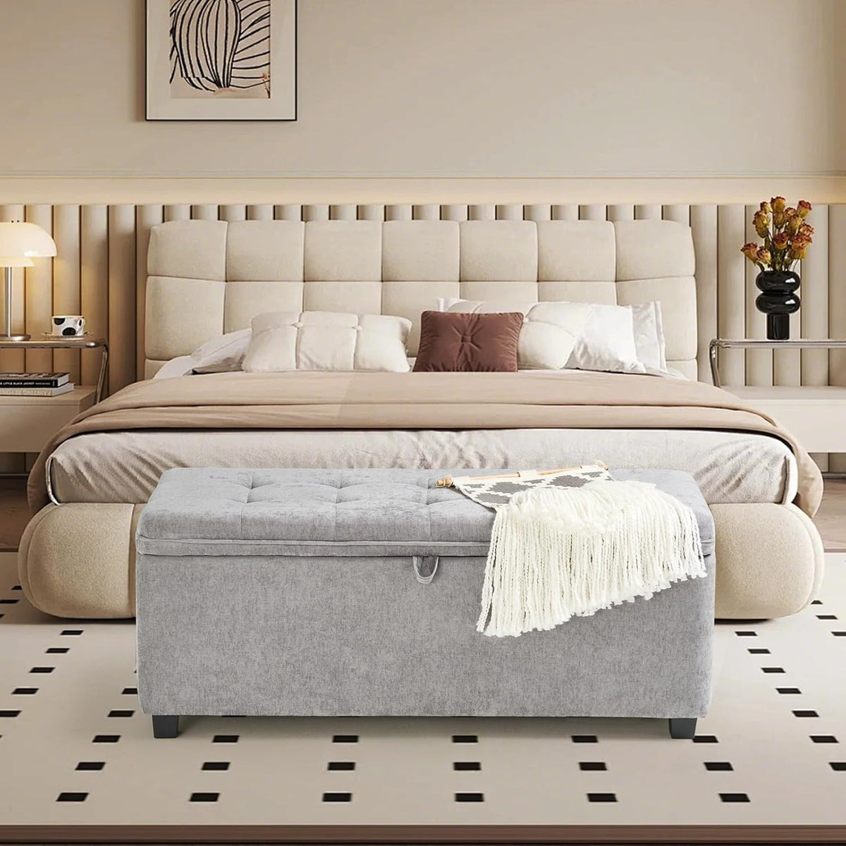 Storage Ottoman Bench with Lift Top, End of Bed Bench for Bedroom, Living Room & Entryway Storage Seat Shoe Bench with Storage (Gray)