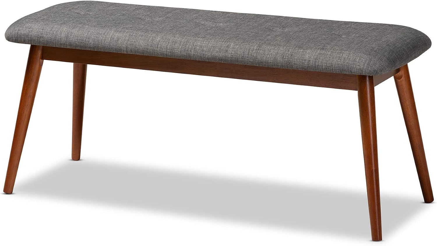 Baxton Studio Flora II Mid-Century Dining Bench Dark Grey Fabric Upholstered Medium Oak Finished Wood Dining Bench