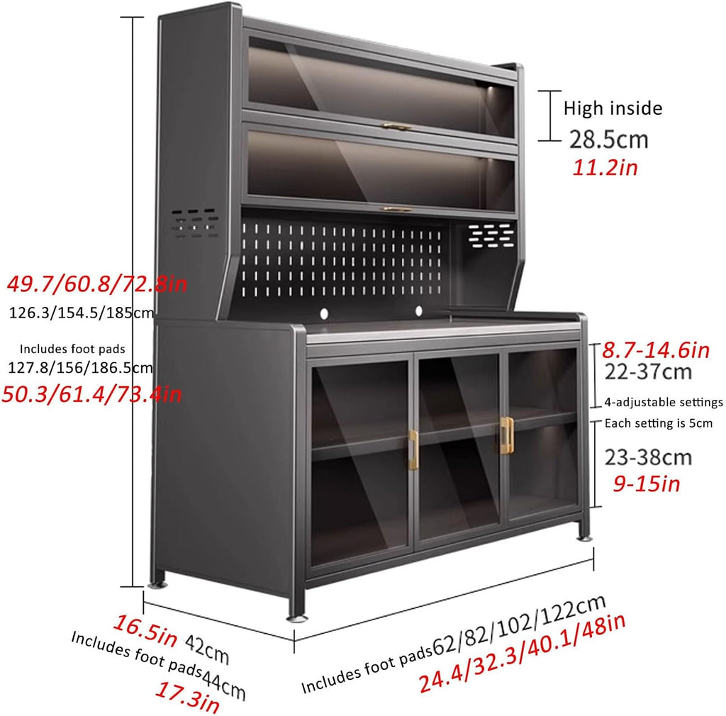 JKGHK Metal Kitchen Pantry Storage Cabinet, Microwave Stand for Kitchens with Pegboard and Adjustable Shelves, Kitchen Bakers Rack for Dining Room, Living Room(White,40x50in)
