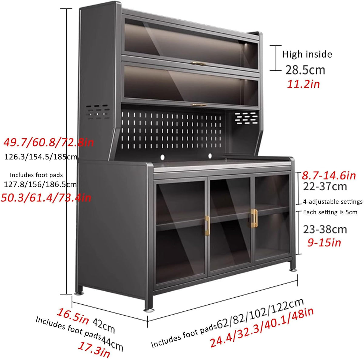 JKGHK Metal Kitchen Pantry Storage Cabinet, Microwave Stand for Kitchens with Pegboard and Adjustable Shelves, Kitchen Bakers Rack for Dining Room, Living Room(White,40x50in)