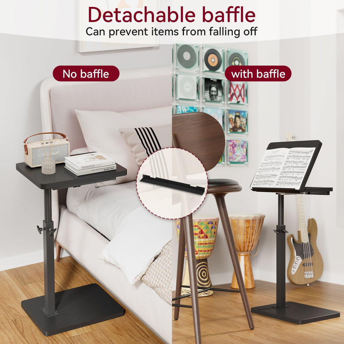 IBUYKE C Shaped Side Table, Angle Adjustable, 360° Swivel Height Adjustable End Table for Small Spaces, for Phone Computer & Tablet, Modern Small Coffee Snack Table for Sofa/Bed, Black UTVT004B