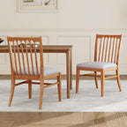 Wood Dining Chairs Set of 2, Upholstered Farmhouse Dining Room Chair, Chenille Armless Side Chair with Solid Rubberwood Legs, Rustic Wooden Kitchen Chair for Kitchen/Living Room, Grey