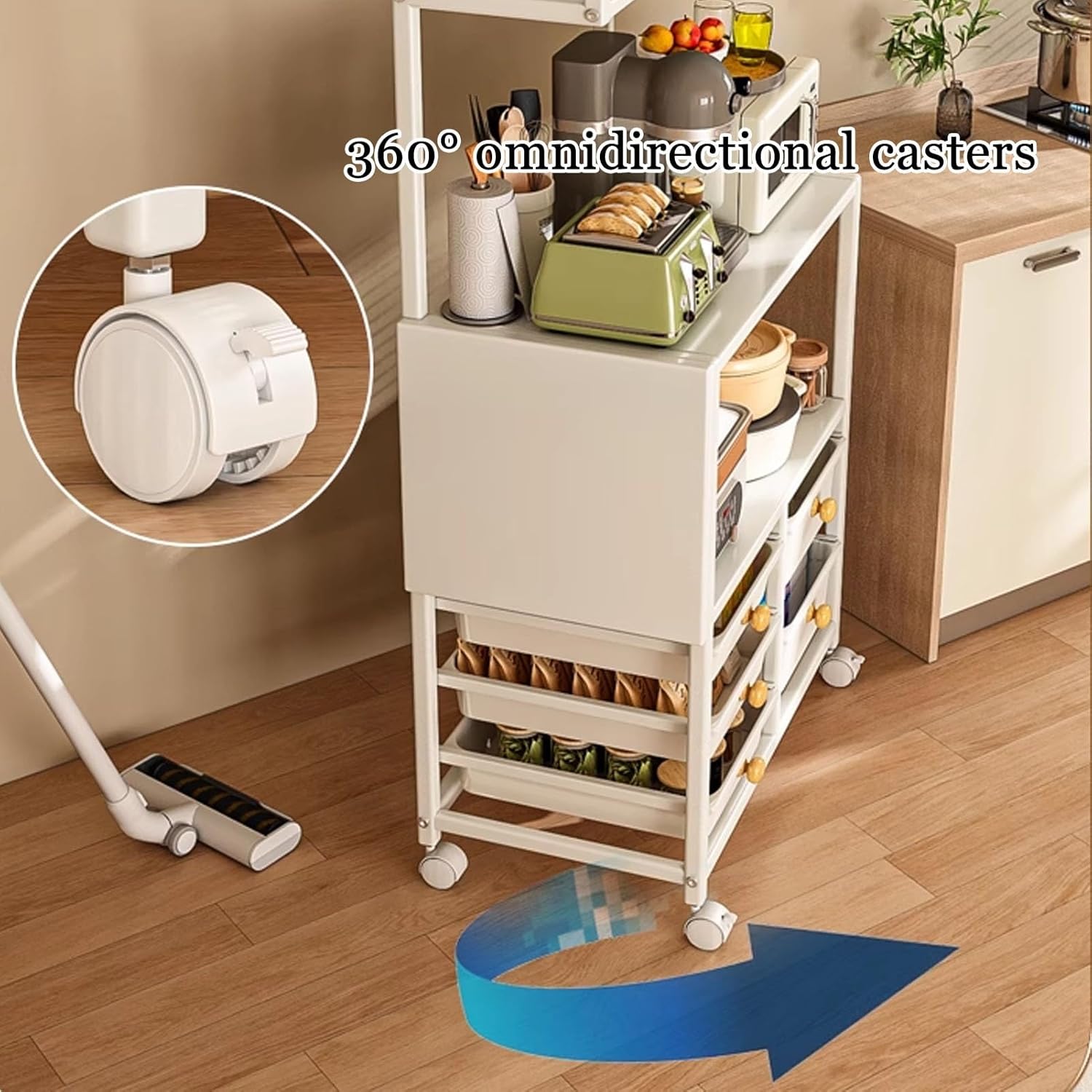 JKGHK Tall Kitchen Storage Cabinet Rack, Pantry Cabinet Storage Cart Sideboard with Wheels, Kitchen Cart with Extension Table, Freestanding Sideboard Buffet Cabinets(120cm/47.2in)