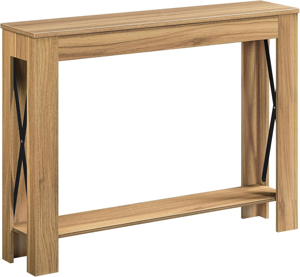 YATINEY Farmhouse Console Table, 39.4'' Small Narrow Entryway Table, Wood Couch Table Behind Sofa with Storage Shelf, Slim Farmhouse Hallway Table for Living Room, Hallway, Foyer, Light Walnut CT34VV