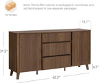 CHITA 62" Sideboard Buffet Cabinet with Storage, Living Room Accent Cabinet with Drawers, Doors and Adjustable Shelves, for Bar, Kitchen, Walnut
