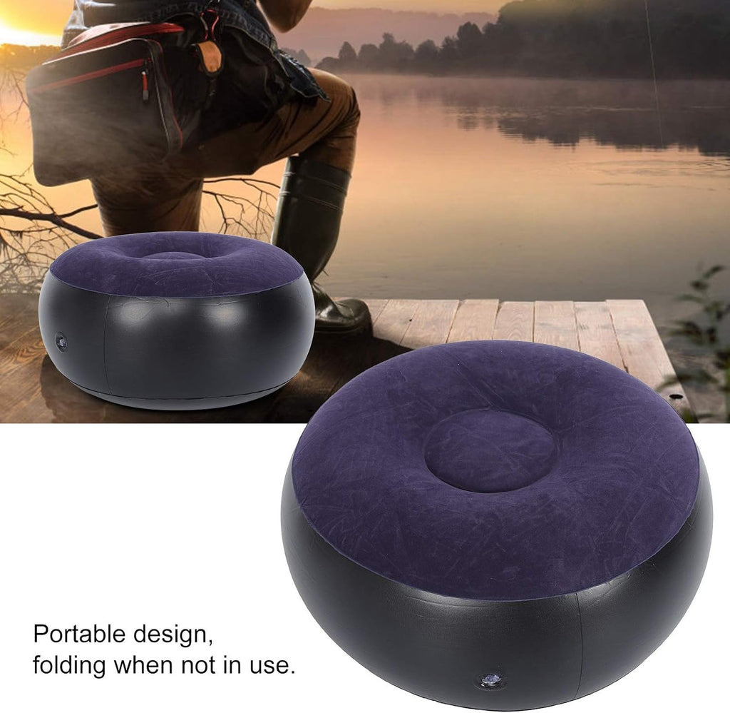 01 02 015 Inflatable Flocking Stool, Inflatable Chair Footrest Blue Indoor Outdoor Portable for Travel for Home, default
