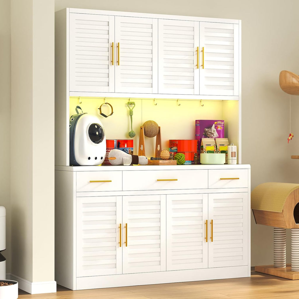 71" Tall Kitchen Pantry Cabinet, Metal Storage Cabinet, with 8 Doors & 6 Adjustable Shelves & 3 Drawer,Cupboard for Bathroom, Dinning Room, Kitchen, White