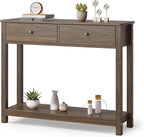 Gizoon Console Table with 2 Drawers, 2-Tier Wood Entryway Table with Storage Shelves, 39" W Wood Accent Sofa Table for Front Hall, Hallway, Living Room, Dark Brown