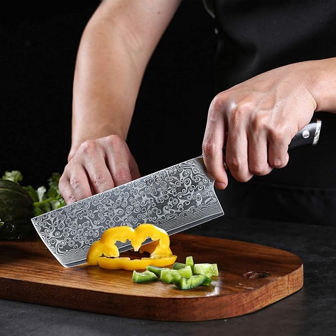 Professional Nakiri Knife 7 Inch - Classic Damascus pattern Japanese VG-10 Steel Chef Knives