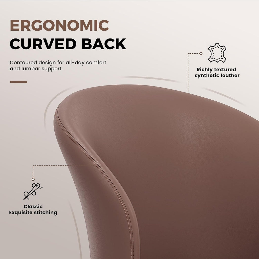 Modern Curved Back Dining Chairs Set of 6, Faux Leather Upholstered Accent Chair, Mid-Century Kitchen Side Chair with Soft Cushion for Dining Room, Living Room, Bedroom, Brown