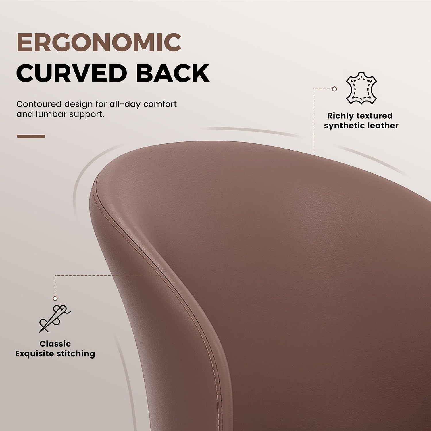 Modern Curved Back Dining Chairs Set of 6, Faux Leather Upholstered Accent Chair, Mid-Century Kitchen Side Chair with Soft Cushion for Dining Room, Living Room, Bedroom, Brown