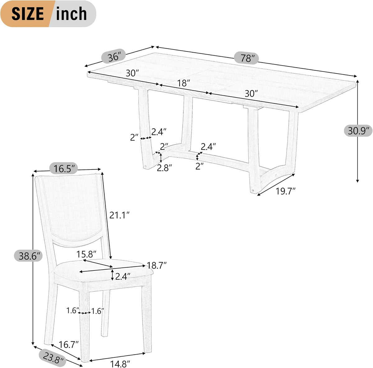 Merax 60"-78" Expandable Dining Table Set for 6, Large 7-Piece Solid Wood Rectangular Kitchen Table Set with Removable Leaf and 6 Upholstered Chairs, Space Saving Kitchen Furniture, Natural