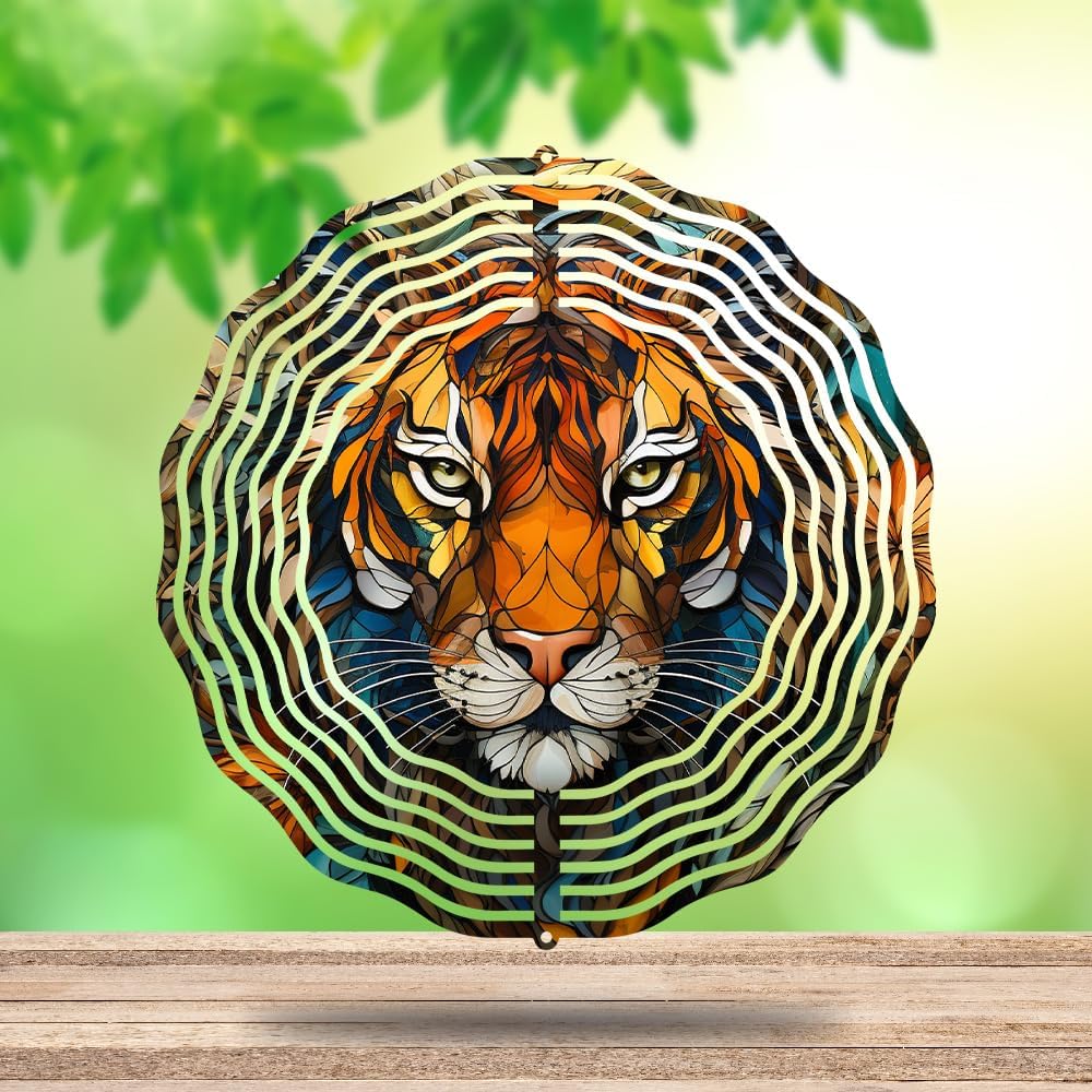Metal Tiger Wind Spinner Gift for Boy Girl Kids Colorful Tiger Hanging Wind Spinner for Outdoor Garden Decor Animal Wind Sculptures for IndoorOutside Lawn Yard