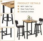Recaceik 3 Piece Pub Dining Set, Modern bar Table and Stools for 2 Kitchen Counter Height Wood Top Bistro Easy Assemble for Breakfast Nook Living Room Small Space Restaurant, Rustic Brown 24”