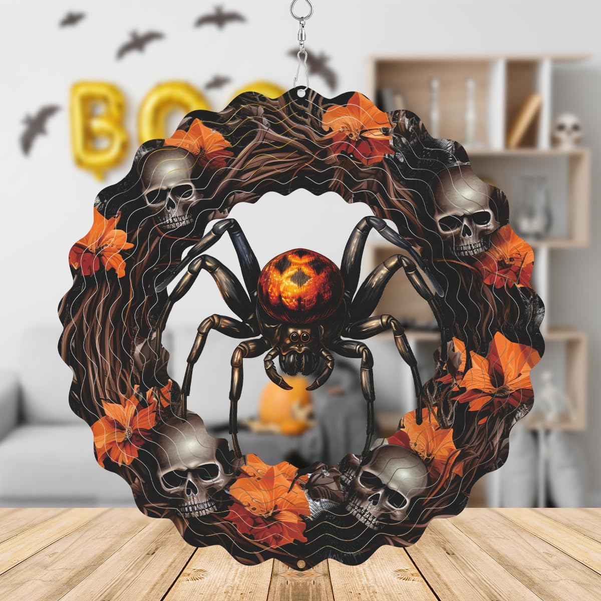 Spider Metal Wind Spinner 3D Hanging Halloween Wind Spinners Decor Skeleton Skull Metal Wind Spinner for All Saints' Day Party Yard Garden Outdoor Indoor Decor