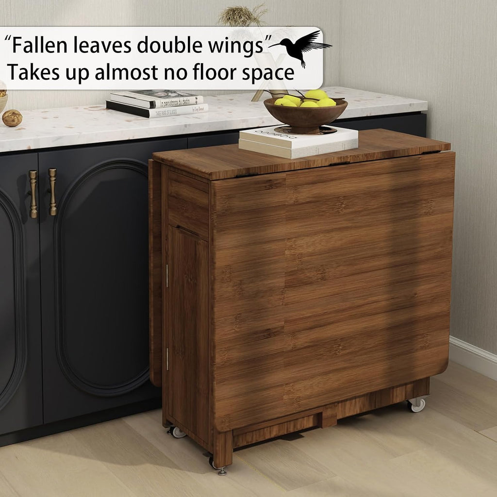 Folding Dining Table Set for 4, Foldable Kitchen Dinning Set with Chairs | Bamboo, Double Drop Leaf Devise, Inside of Dinner Table Can Store Fold Chairs, Assembly Free for Compact Apartment - Brown