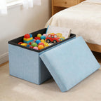 HOZEON 3 Pack 15.7 x 9.8 x 9.11 Inches Folding Storage Ottoman, Blue Rectangle Footrest Seat, Multifunctional Foot Stool for Living Room, Office, Traveling, Fishing, Camping