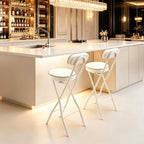 Set of 2-Folding Bar Stool Chair W/Back,Tall Foldable Chair Leather Padded | Counter Height Collapsible Stool for Adults Kitchen Island Guitar Shop Cafe Bar-White
