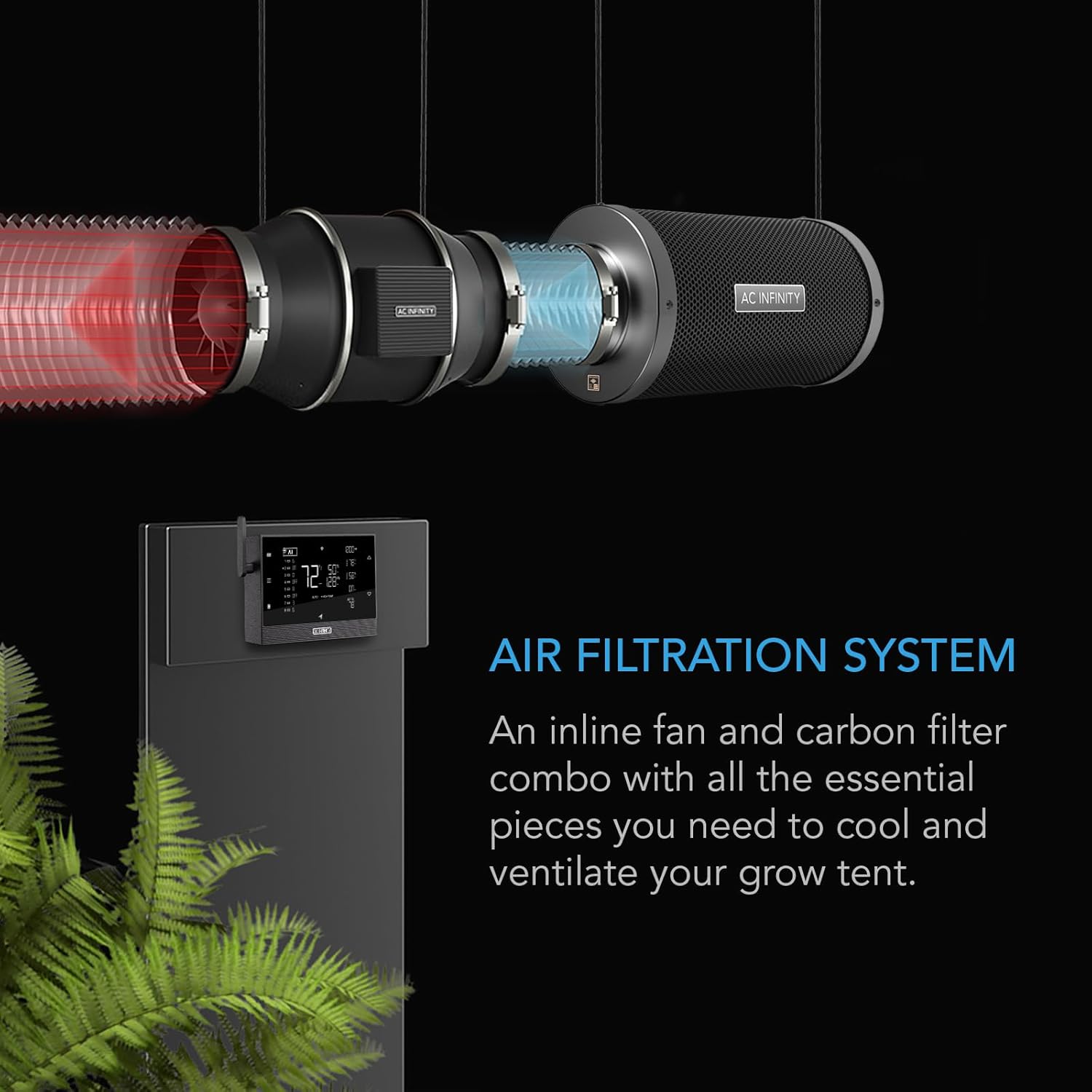 AC Infinity Air Filtration PRO Kit 4”, AI Controller with WiFi App Control & Auto Level Adjusting, Inline Fan, Carbon Filter, Ducting, Ventilation System for Grow Tents, Hydroponics, Indoor Gardening