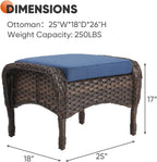 HUMMUH Outdoor Ottoman-Patio Rattan Footstool with Cushions Blue