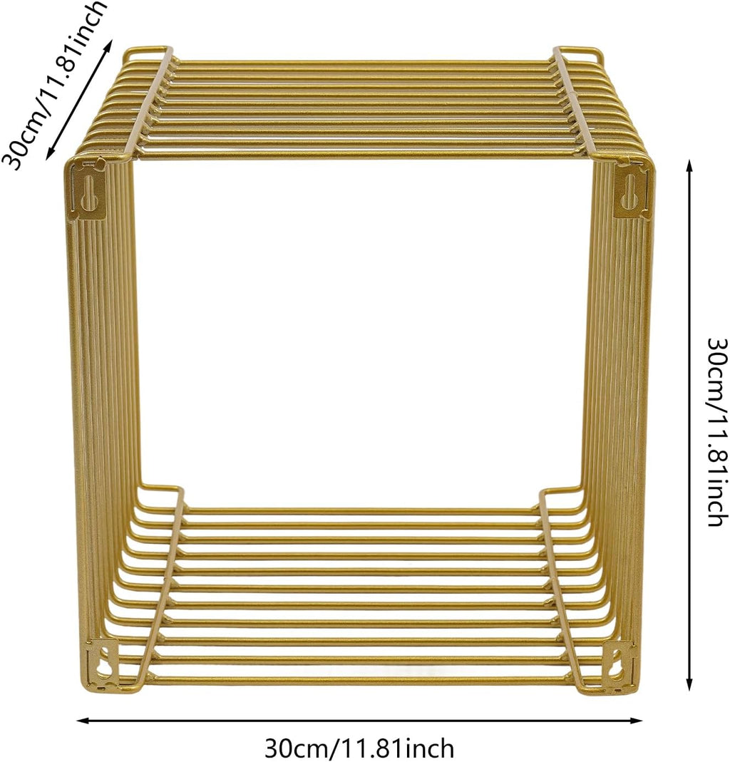 Retro Side Table, Industrial Night Stand, Wire Cube Storage Rack, Coffee Table, Small End Tables, Iron Multi-Purpose Desktop Shelf for Compact Spaces, Living Room Bedroom (Gold, 11.81in)