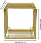 Retro Side Table, Industrial Night Stand, Wire Cube Storage Rack, Coffee Table, Small End Tables, Iron Multi-Purpose Desktop Shelf for Compact Spaces, Living Room Bedroom (Gold, 11.81in)