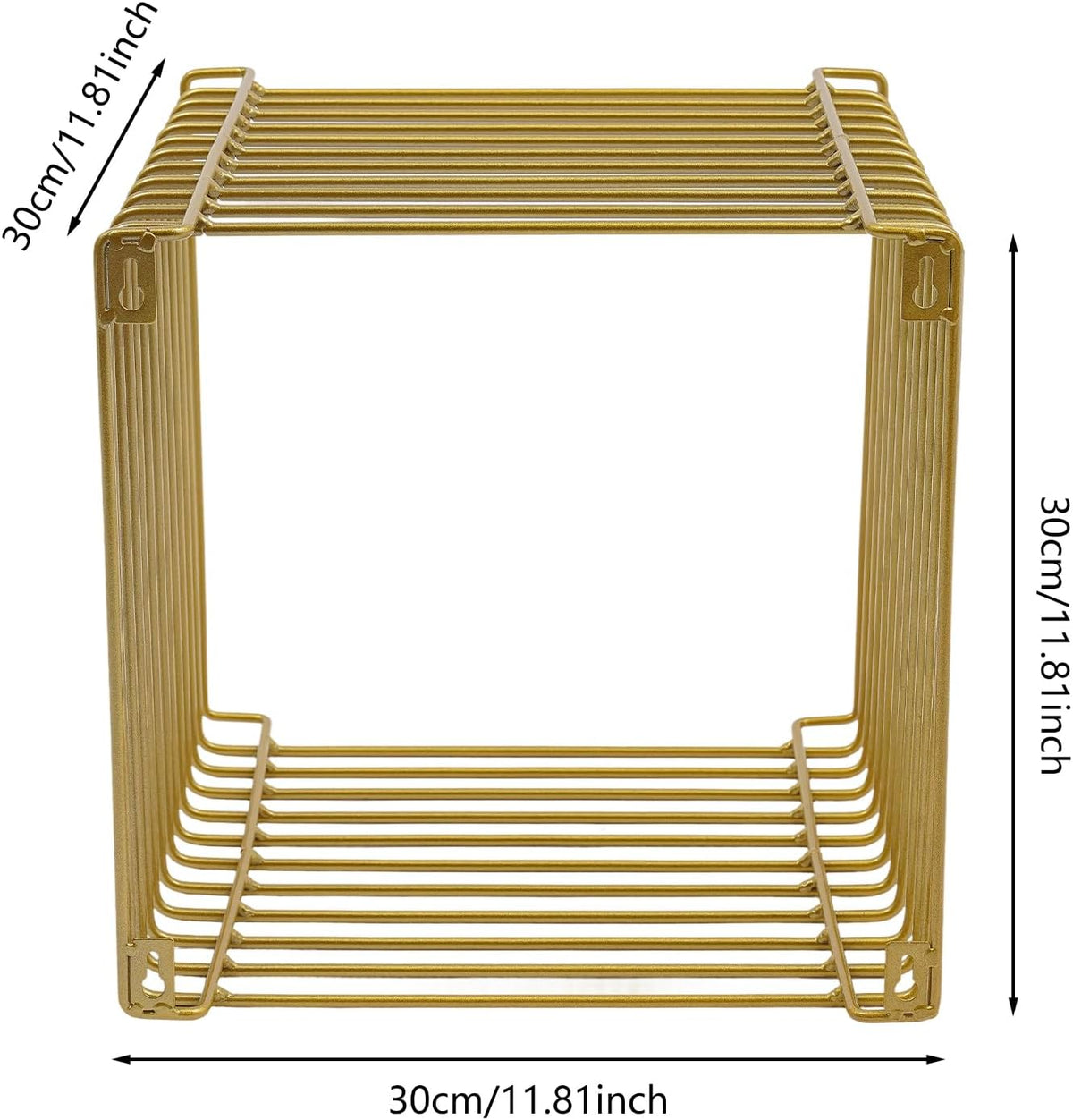 Retro Side Table, Industrial Night Stand, Wire Cube Storage Rack, Coffee Table, Small End Tables, Iron Multi-Purpose Desktop Shelf for Compact Spaces, Living Room Bedroom (Gold, 11.81in)