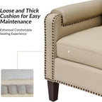 HULALA HOME Genuine Leather Accent Chair Set of 2 with Nailhead Trim, Beige | Mid-Century Modern Armchair with Solid Wood Legs, Rolled Arms, and Removable Cushion
