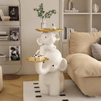 Elephant Side Table, Large Living Room Sculpture, Perfect as Sofa Side Table, Bedroom Nightstand, Coffee Table, Living Room Decor with Two Storage Trays (Double-Tray Elephant)