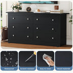 DUMOS Home Storage for Living Room, Wood Cabinet with 6 Drawers, 59" Wide TV Stand with Metal Handles, Storage Organizer for Bedroom, Entryway and Home Office, Wood