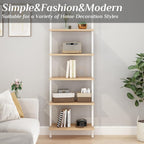Karl home Oak 5 Tier Wall Mount Ladder Shelf, Metal Frame Open Bookcase
