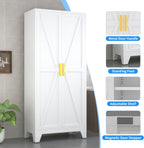 61" Tall Pantry Cabinet, White Metal Pantry Storage Cabinet | Metal Farmhouse Storage Cabinet,Kitchen Pantry Storage Cabinets with 2 Door and 3 Adjustable Shelves