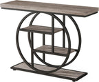 Tribesigns 41.3" Console Table, Industrial 4-Tier Sofa Table Entryway Table with Circle Base, Narrow Wood Accent Tables with Storage Shelves for Living Room, Hallway, Foyer, Gray | Industrial