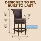 ROME + OAK Runyan 26 Swivel Counter Stool, Set of 3 | Rotating High Back Barstool in Dark Walnut Finish with Vintage Brown Vegan Leather Seat