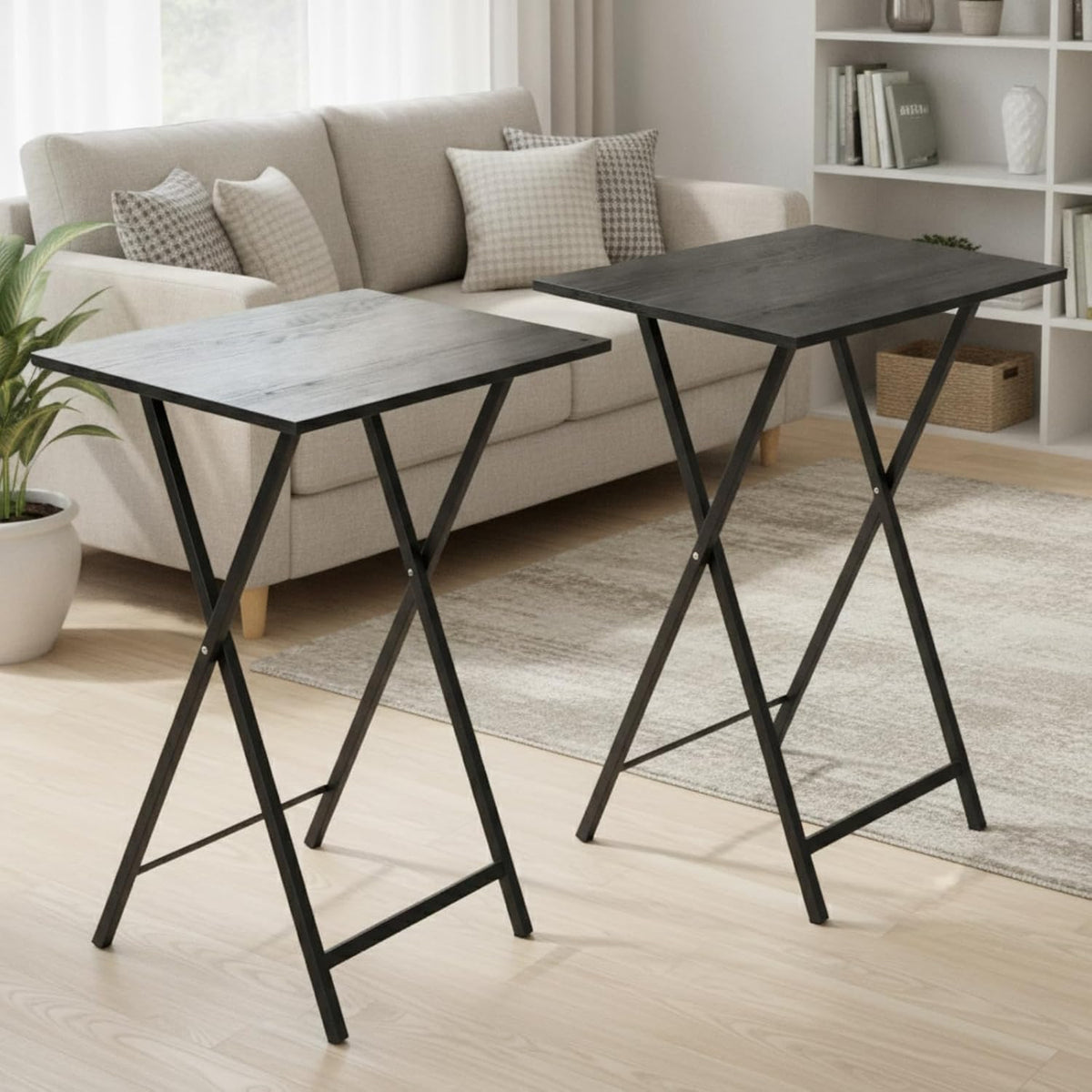Folding TV Tray Table, Set of 2 Small Table, TV Dinner Table, Snack Tray Table Set, Portable Foldable Desk, Sofa Side Table, TV Tray Table for Couch, Living Room, Small Space