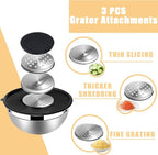 Lazycorner Stainless Steel Mixing Bowls with Airtight Lids Set of 7 Stainless Steel Bowls Set with 3 Grater Attachments Great for Serving & Baking